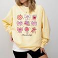 Valentine Teacher Cute Bows Apple Globe Pencil Books Art Comfort Colors Sweatshirt Blue Spruce