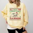 All I Want For Christmas Is A Dragon & Books Ugly Sweater Comfort Colors Sweatshirt Blue Spruce