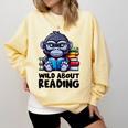 Wild About Reading Book Lover Gorilla Comfort Colors Sweatshirt Blue Spruce