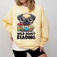 Wild About Reading Book Lover Pug Dog Comfort Colors Sweatshirt Blue Spruce