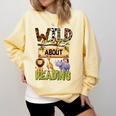 Wild About Reading Reading Books And Bookworm Library Day Comfort Colors Sweatshirt Blue Spruce