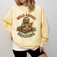 Wild About Reading Sloth Coffee Teacher Book Lover Comfort Colors Sweatshirt Blue Spruce