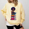 Woman And Books Stack Afro Girl Reading Lover Comfort Colors Sweatshirt Blue Spruce Woman And Books Stack Afro Girl Reading Lover Comfort Colors Sweatshirt Blue Spruce