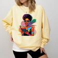 Woman Reading Book Lover Geometric Girl Afro History Comfort Colors Sweatshirt Blue Spruce