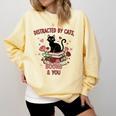 Women's Cat Books Romantic Floral Aesthetic Book Lover Cat Owner Comfort Colors Sweatshirt Blue Spruce