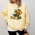 Women's Dragon Bookworm Reading Book Graphic Comfort Colors Sweatshirt Blue Spruce