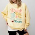 Women's Drink Tea Read Books Nerd Book Reader Book Reading Lover Comfort Colors Sweatshirt Blue Spruce