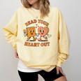 Women's Read Your Heart Out Teacher Valentines Reading Book Love Comfort Colors Sweatshirt Blue Spruce