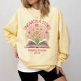 Women's Unearth a Story 2026 Summer Reading Program Flowers Book Comfort Colors Sweatshirt Blue Spruce