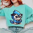 Adorable Book Lover Blue Jay With Reading Glasses Cute Raglan Baseball Tee Comfort Colors Sweatshirt Butter