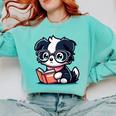 Adorable Book Lover Border Collie With Reading Glasses Cute Raglan Baseball Tee Comfort Colors Sweatshirt Butter