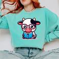 Adorable Book Lover Cow With Reading Glasses Cute Comfort Colors Sweatshirt Butter