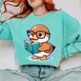 Adorable Book Lover Mallard Duck With Reading Glasses Cute Comfort Colors Sweatshirt Butter