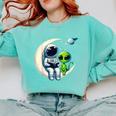 Astronaut Reading Book To Alien Shirt Moon Space Lover Kids Comfort Colors Sweatshirt Butter