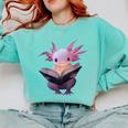 Axolotl Bookworm Reading Book Kawaii Graphic Comfort Colors Sweatshirt Butter