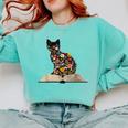 Cat Book Flowers Comfort Colors Sweatshirt Butter