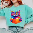 Cat Book Shirt Colorful Cat Reading Book Comfort Colors Sweatshirt Butter