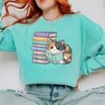 Cat On Books Pets Cats Reading Book Nerd Read Reader Bookcat Comfort Colors Sweatshirt Butter