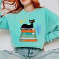 Cat And Books Retro Midcentury Mid Century Aesthetic Comfort Colors Sweatshirt Butter