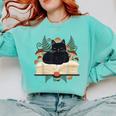 Cat On Open Book Mushrooms Ferns Dark Academia Comfort Colors Sweatshirt Butter