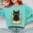 Cat Reading Book Flowers Comfort Colors Sweatshirt Butter