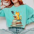 Cat Reading Books Comfort Colors Sweatshirt Butter