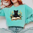 Cat Shirts For Women Book Lover Shirt Cute Cat And Book Premium Tri-Blend Comfort Colors Sweatshirt Butter