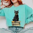 Cat Sitting On Books Comfort Colors Sweatshirt Butter
