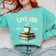 Christian Bookworm Love God Read Books Drink Tea Comfort Colors Sweatshirt Butter