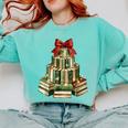Christmas Book Tree Coquette Bow Xmas Reading Librarian Girl Comfort Colors Sweatshirt Butter