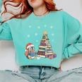 Christmas A Penguin Reading Book Snowflake Cocoa Hot Teacher Comfort Colors Sweatshirt Butter
