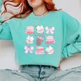 Coquette Bow Book Coffee Valentines Bookish Library Teacher Comfort Colors Sweatshirt Butter