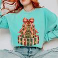 Coquette Christmas Book Tree Xmas Lights Librarian Teacher Comfort Colors Sweatshirt Butter
