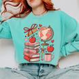 Coquette Teacher School Supplies Bows Books Globe Apple Cute Comfort Colors Sweatshirt Butter