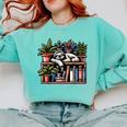 Cosy Sloth In Bookshelf With Plants Comfort Colors Sweatshirt Butter