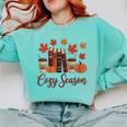 Cozy Season Autumn Leaves Books Pumpkins Fall Halloween Comfort Colors Sweatshirt Butter