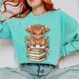 Cute Baby Highland Cow Reading Book Librarian Bookworm Comfort Colors Sweatshirt Butter