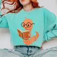 Cute Bookworm Worm Reading Book Glasses Nerdy Comfort Colors Sweatshirt Butter