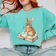 Cute Bunny Reading Book Glasses Bookworm Comfort Colors Sweatshirt Butter