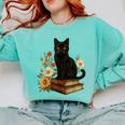 Cute Cat Book Flowers Comfort Colors Sweatshirt Butter