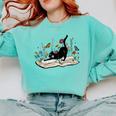 Cute Cat Flower Garden Book Kitty Reading Floral Men Women Girls Kids Comfort Colors Sweatshirt Butter