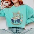 Cute Cat Reading Books With Tea Comfort Colors Sweatshirt Butter Cute Cat Reading Books With Tea Comfort Colors Sweatshirt Butter
