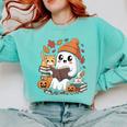 Cute Cozy Ghost Reading With Cat Book Lover Autumn Fall Comfort Colors Sweatshirt Butter Cute Cozy Ghost Reading With Cat Book Lover Autumn Fall Comfort Colors Sweatshirt Butter