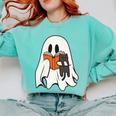 Cute Ghost Cat Reading Book Spooky Season Halloween Costume Comfort Colors Sweatshirt Butter