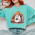 Cute Ghost Drinking Coffee Halloween Reading Book Retro Comfort Colors Sweatshirt Butter