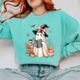 Cute Ghost Reading Book Librarian Book Lover Comfort Colors Sweatshirt Butter