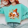 Cute Ghost Reading Book Lovers Halloween Pumpkin Women Girls Comfort Colors Sweatshirt Butter Cute Ghost Reading Book Lovers Halloween Pumpkin Women Girls Comfort Colors Sweatshirt Butter