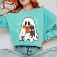Cute Ghost Reading Book Spooky Season Halloween Costume Kids Comfort Colors Sweatshirt Butter Cute Ghost Reading Book Spooky Season Halloween Costume Kids Comfort Colors Sweatshirt Butter