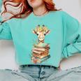 Cute Giraffe With Book Floral Bookworm Librarian Book Lover Comfort Colors Sweatshirt Butter