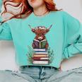 Cute Highland Cow With Book Floral Bookworm Librarian Book Comfort Colors Sweatshirt Butter